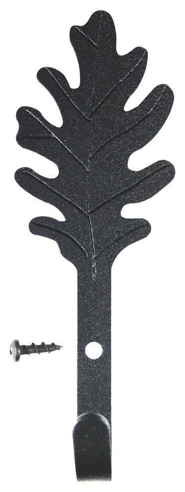 Black Wrought Iron Leaf Shaped Wall Mount Hooks 5" L Pack of 4