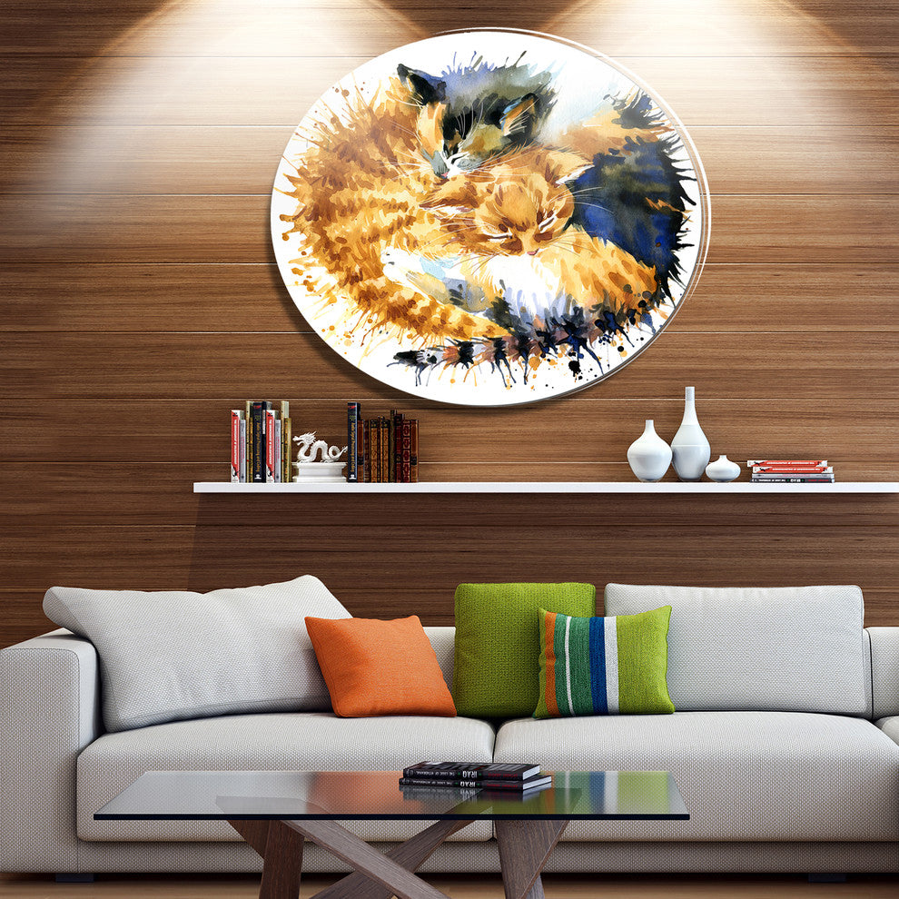 Cute Kitten Graphical Illustration, Animal Round Metal Wall Art, 36"