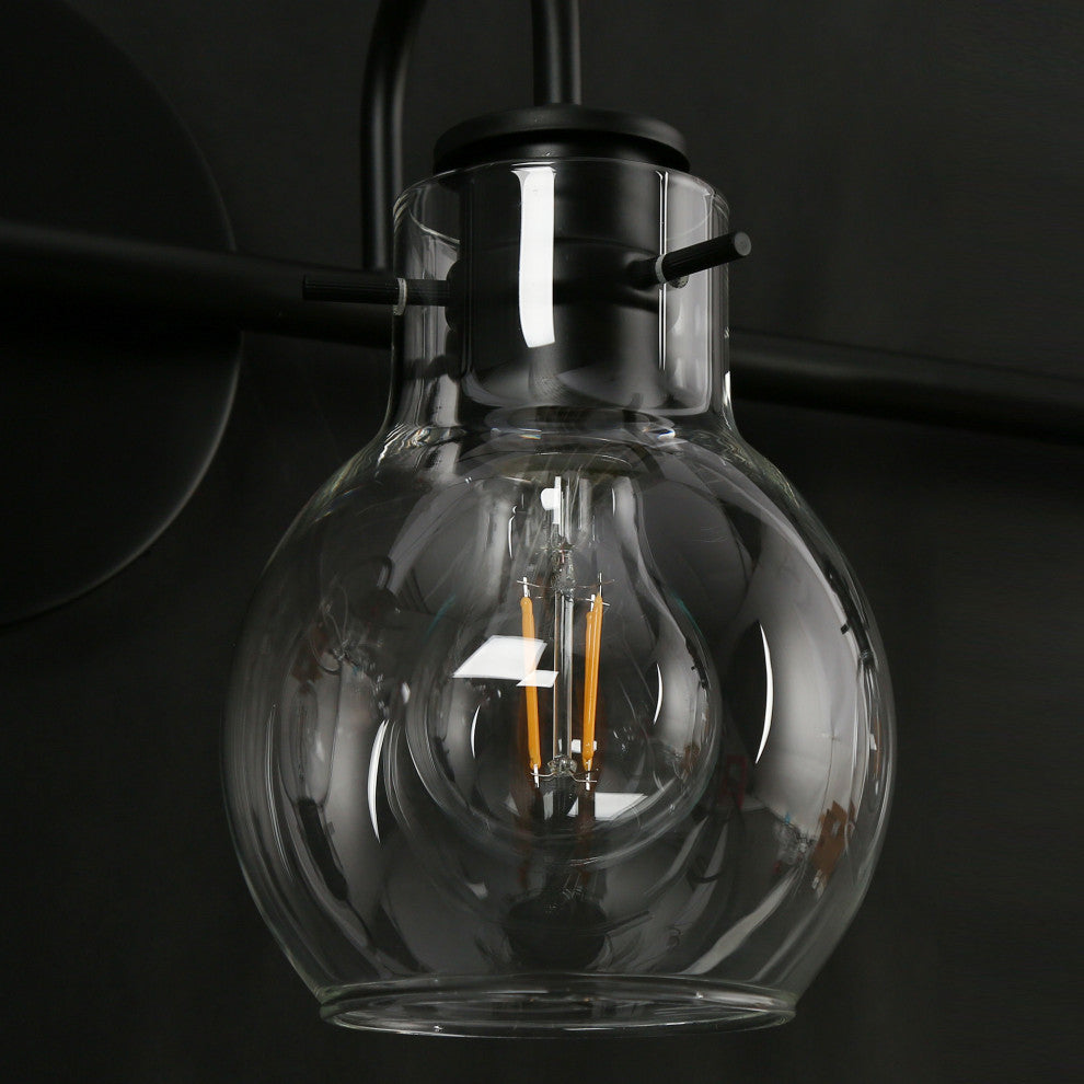 LNC Modern Matte Black Globe Clear Glass Bathroom Vanity Light, 4 Lights