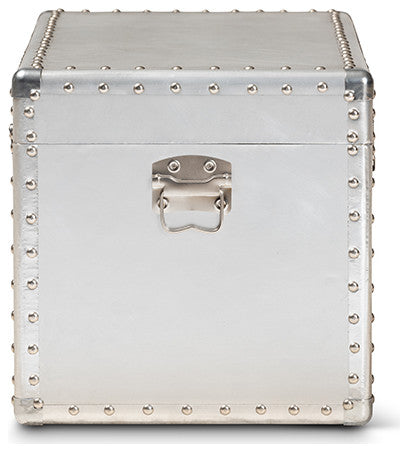 Serge French Industrial Silver Metal Storage Trunk