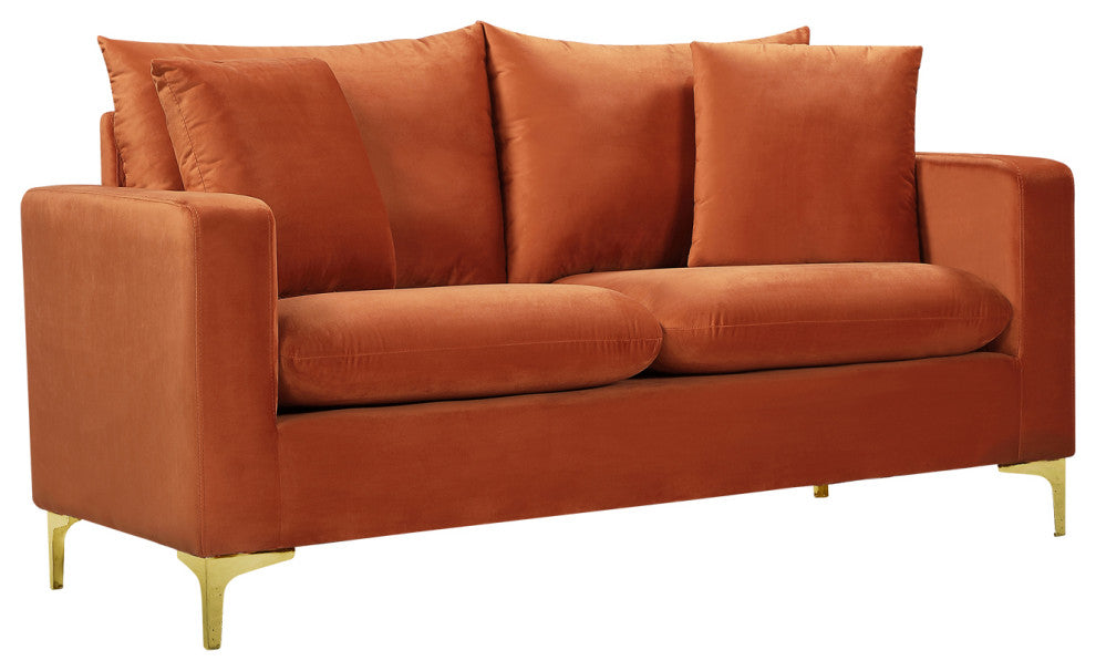 Naomi Velvet Upholstered Loveseat, Cognac