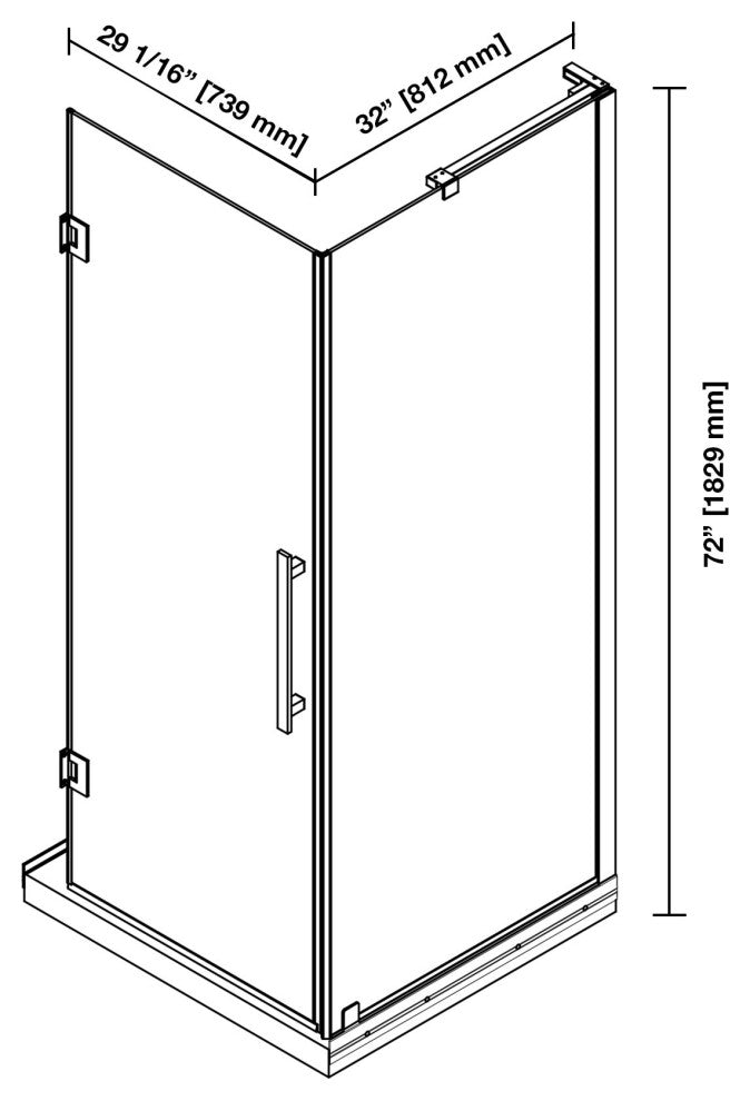 Panama 32"Wx32"Dx74 3/4"H Corner Hinge Shower Kit Black Base, Black, 32"