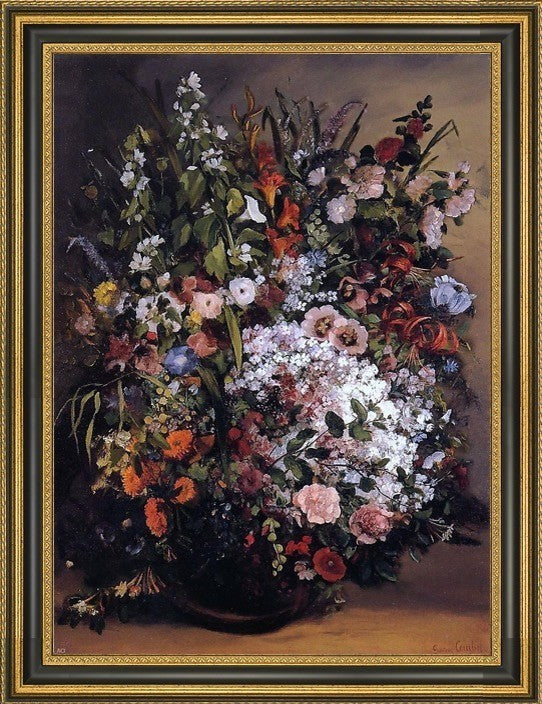 Gustave Courbet Bouquet of Flowers  Framed Premium Canvas Print, 18"x27"