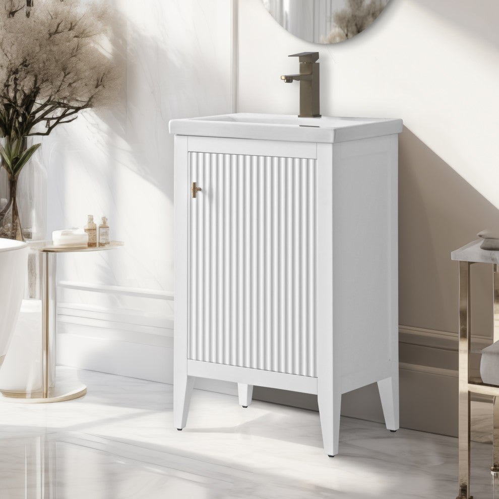 Vanity Art Freestanding Vanity, White, 20", Single Sink, Golden Brushed