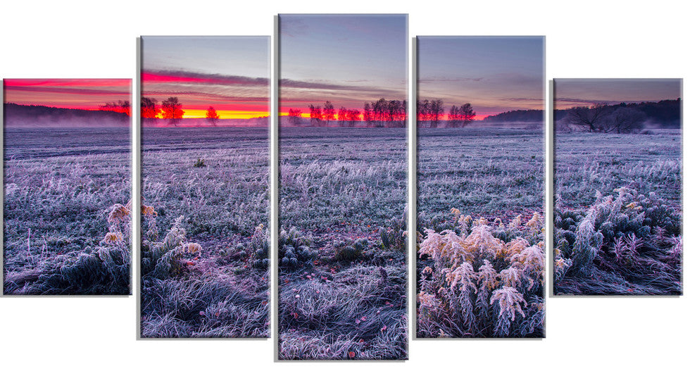 "Colorful Cold Frosty Morning" Landscape Print Wall Artwork, 5 Panels, 60"x32"