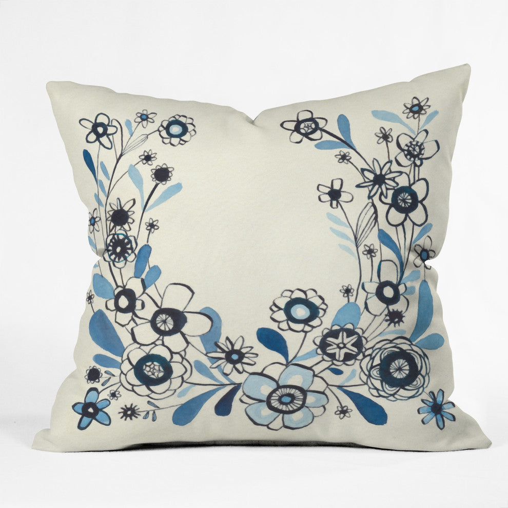Deny Designs Cori Dantini Modern Delft Floral Outdoor Throw Pillow