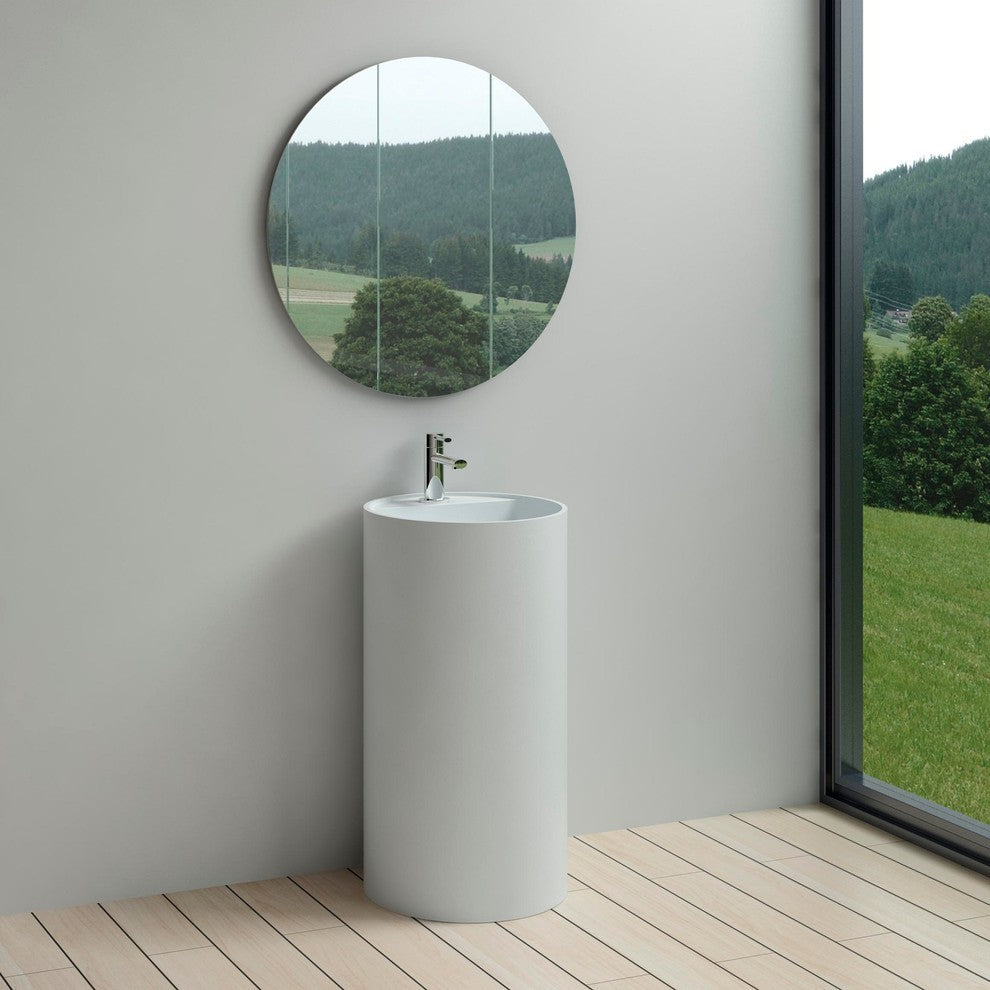 ADM Curved Freestanding Pedestal Sink, White, 18", Matte White