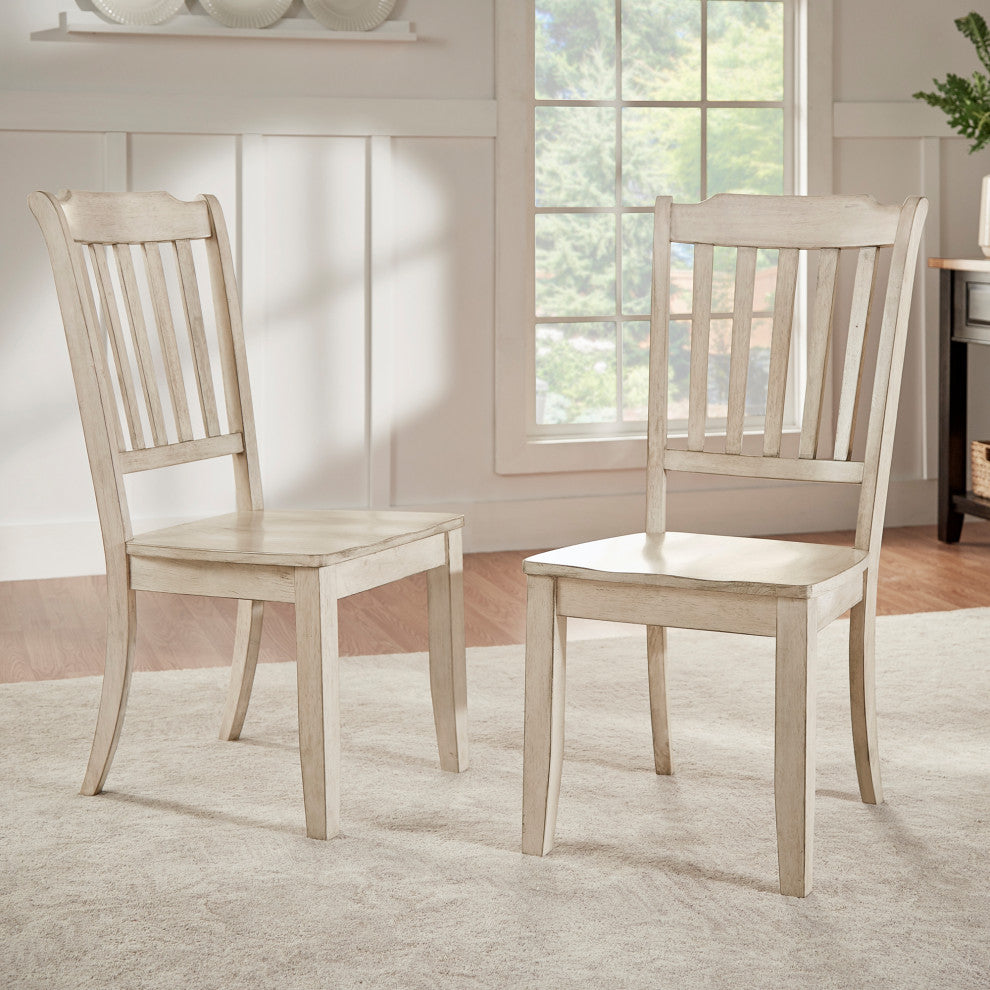 Arbor Hill Slat Back Wood Dining Chair, Set of 2, Antique White