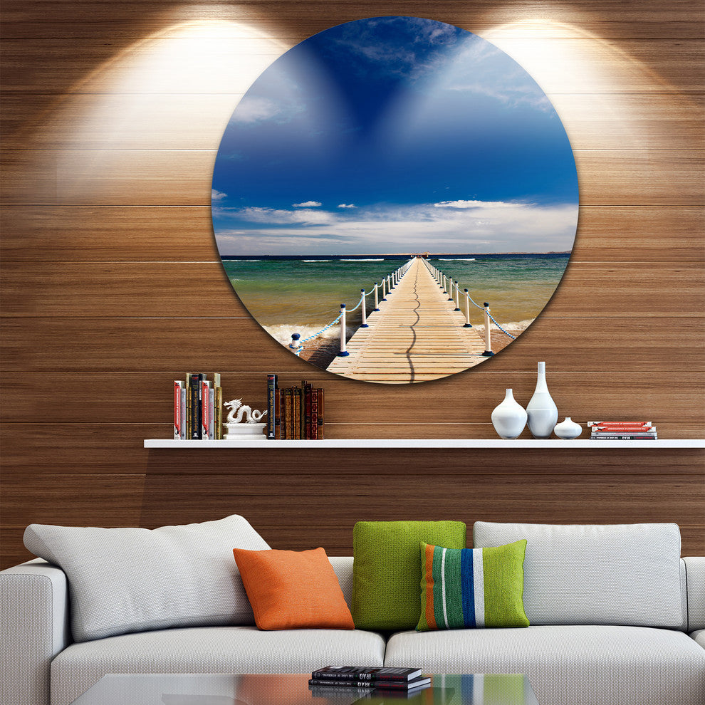 Long Pontoon In Sea, Bridge And Pier Photo Disc Metal Wall Art, 38"