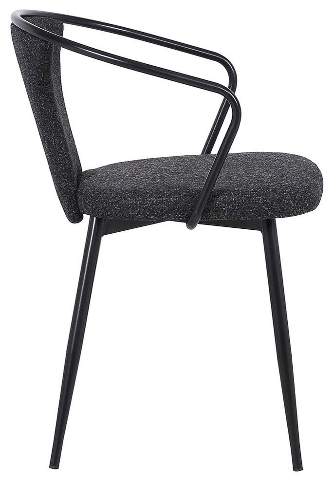 Charles Contemporary Dining Chair, Black Powder Coated and Black Fabric