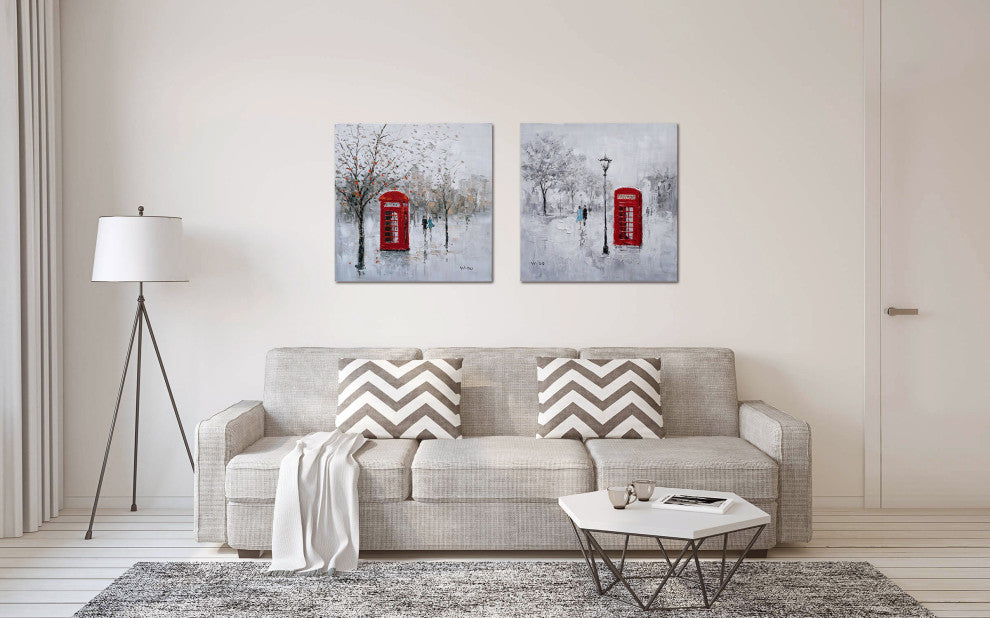 Autumn Memories: A Romantic Red Telephone Booth- Abstract oil Paintings