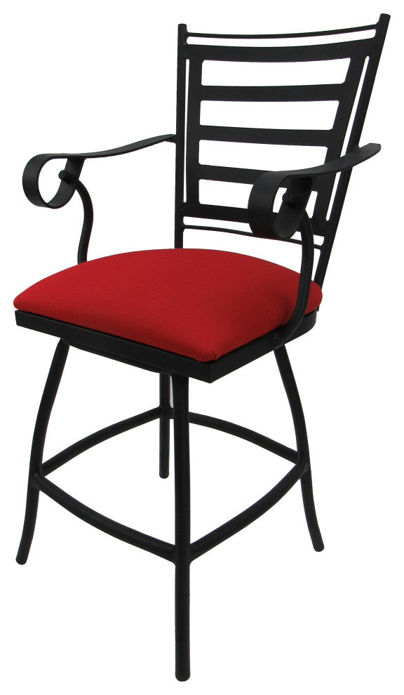 Outdoor Indoor Swivel Bar Stool Counter, Red Linen - Black, 26"