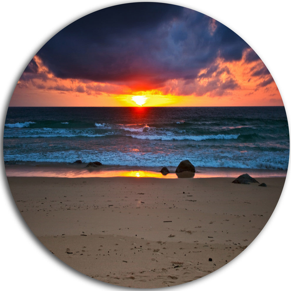Dramatic Colorful Sky Over Beach, Seashore Round Metal Wall Art, 11"