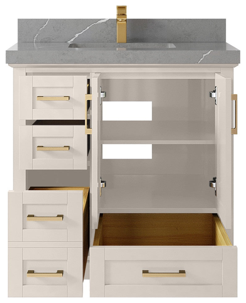 Boston 36" Center Sink Bath Vanity in Fine Grain 2" Piatra Gray