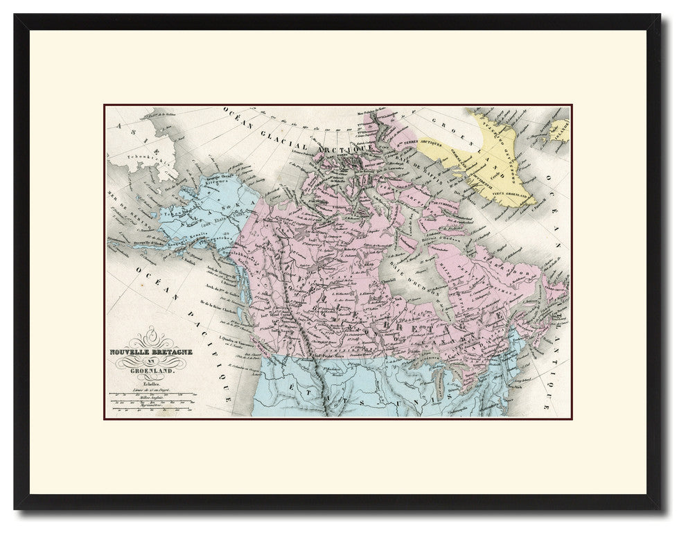 Canada Alaska Vintage Antique Map Wall Art, 16"x21"