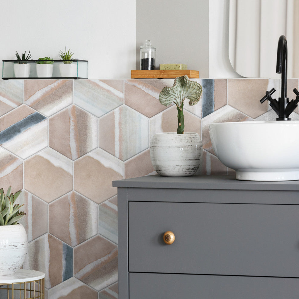 Matter Hex Canvas Taupe Blue Porcelain Floor and Wall Tile