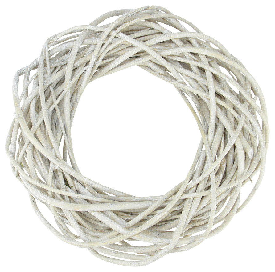 Pealed Willow Artificial Wreath, White, Small, Small