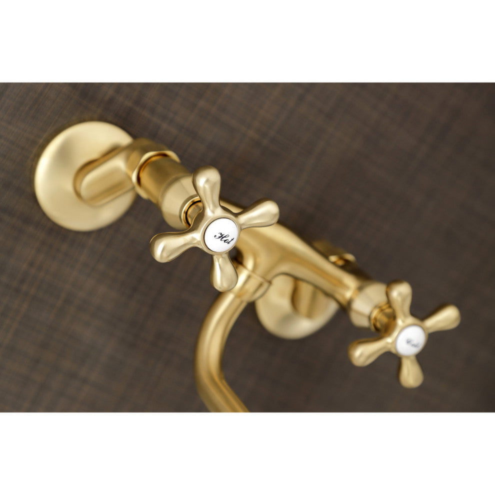 KS216SB Kingston Two Handle Wall Mount Bathroom Faucet, Brushed Brass