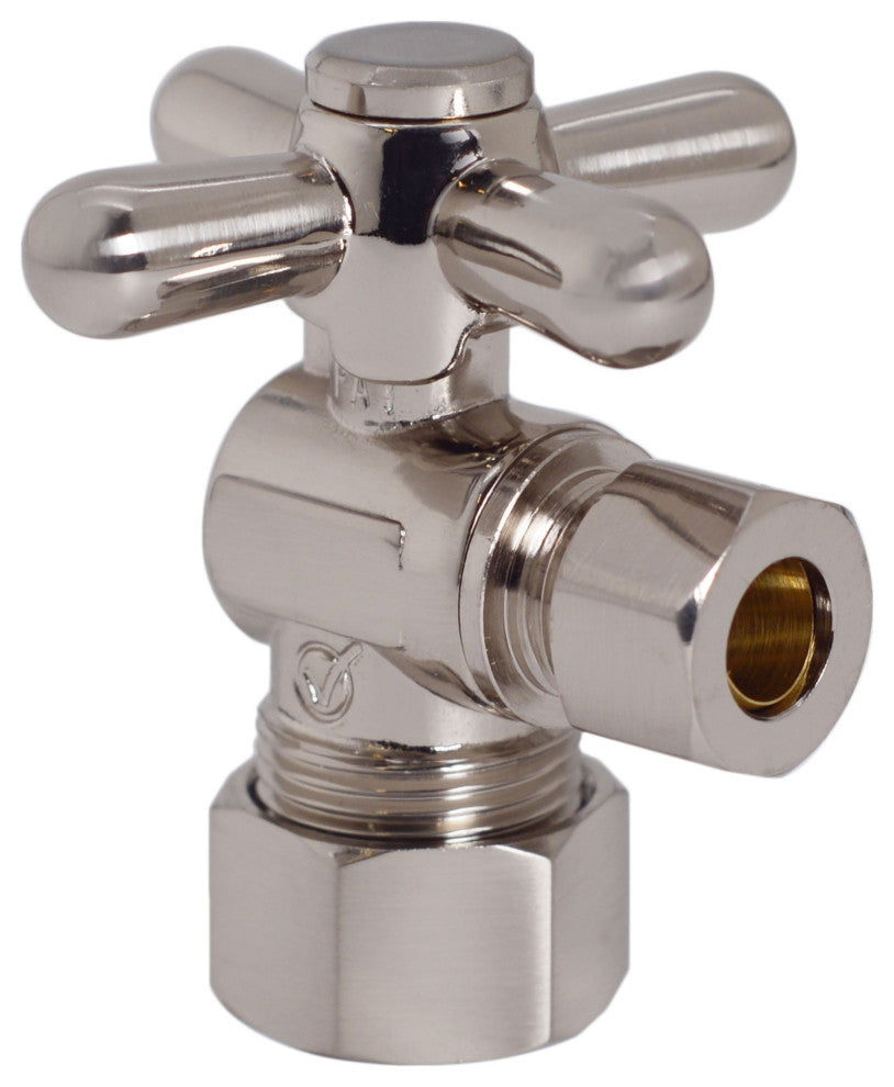 Angle Stop, 5/8" Od X 3/8" Od - 1/4-Turn Cross Handle In Satin Nickel