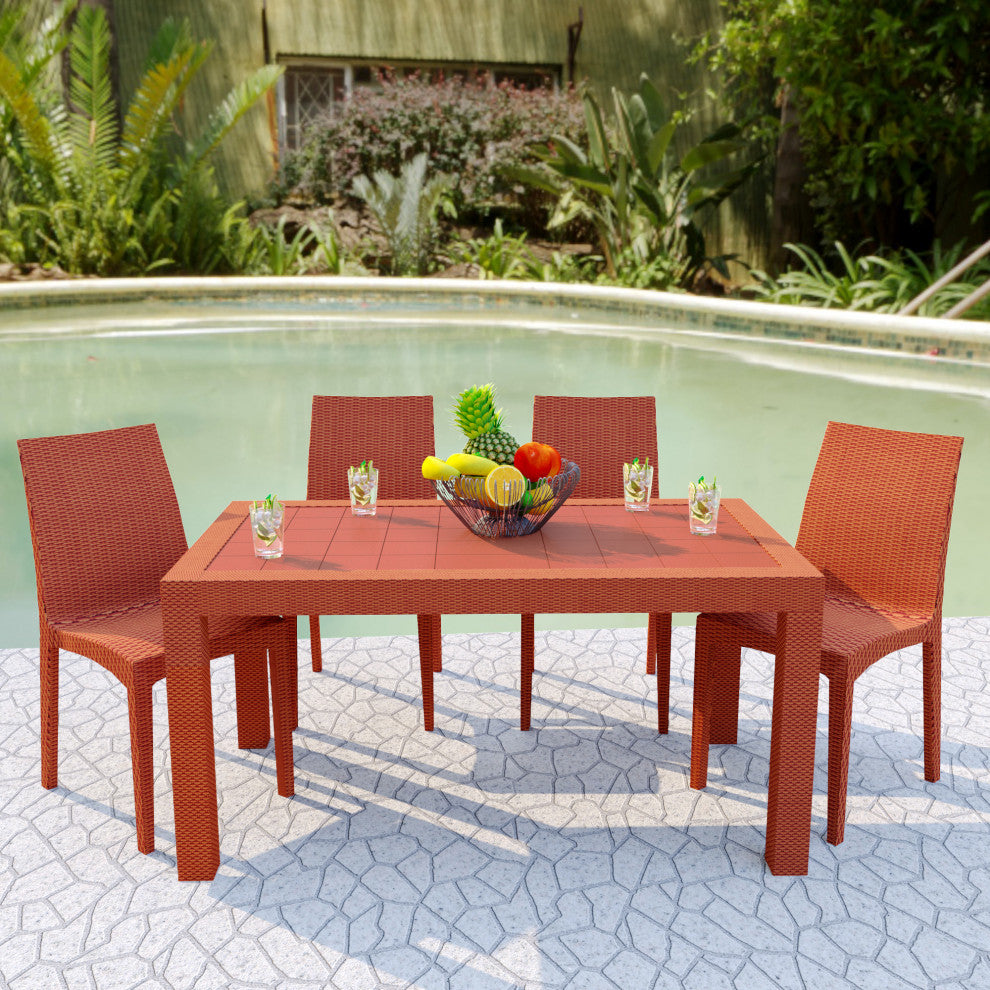 Leisuremod Weave Mace Indoor Outdoor Patio Chair, Set of 4, Orange