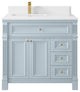 Paris 36" Left Offset Bathroom Vanity, Blue Heather 1.5" White Quartz