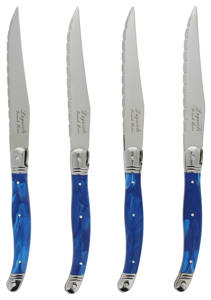 Laguiole Blue Marble Steak Knives, Set of 4