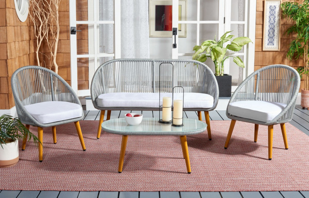 Safavieh Outdoor Halcott 4 Piece Living Set Grey / White