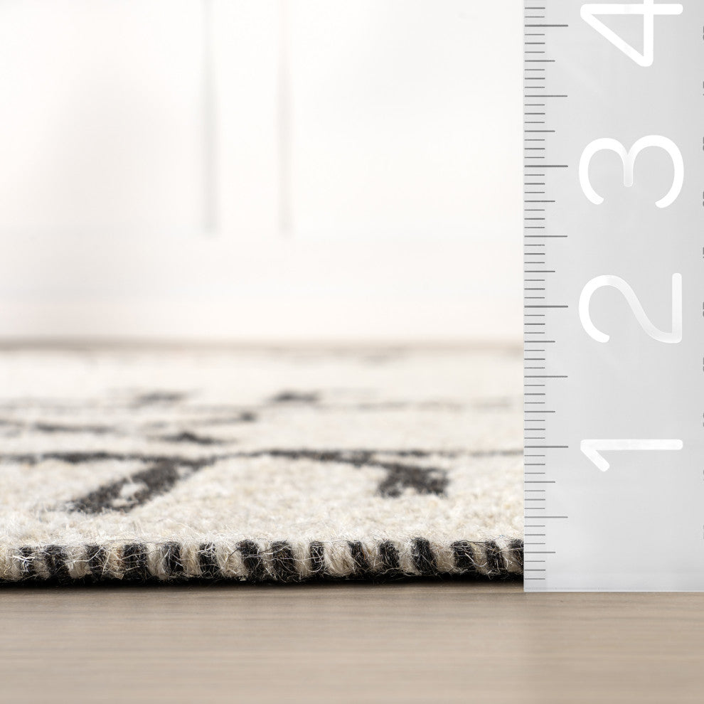 June Geometric Reversible Wool Area Rug, Ivory 5' x 8'