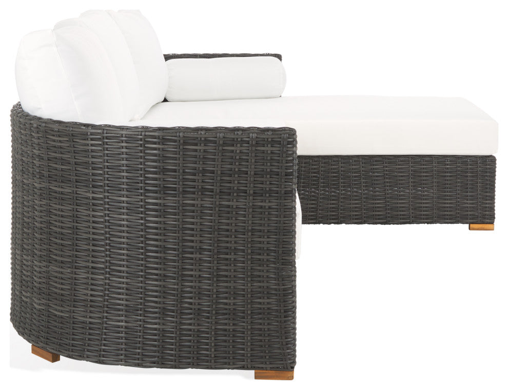 Safavieh Couture Indoor-Outdoor Anguilla Wicker Chaise Sofa, Dark Grey/White