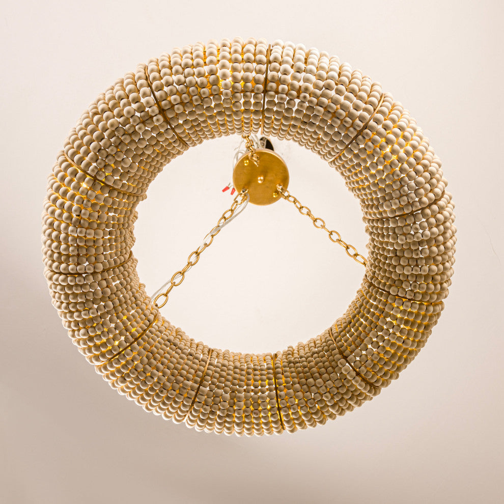 Wood Beads 6-Light Bohemian Chandeliers in Antique Gold