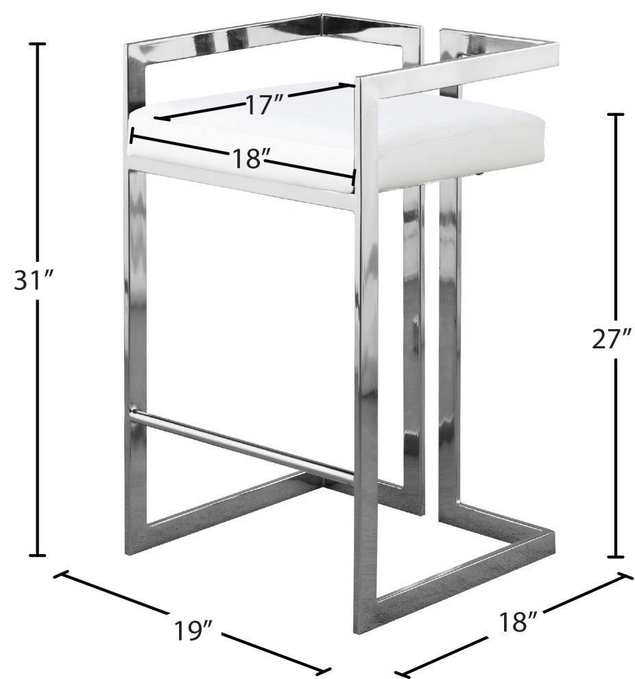 Ezra Counter Stool, Set of 2, White Vegan Leather, Chrome Base
