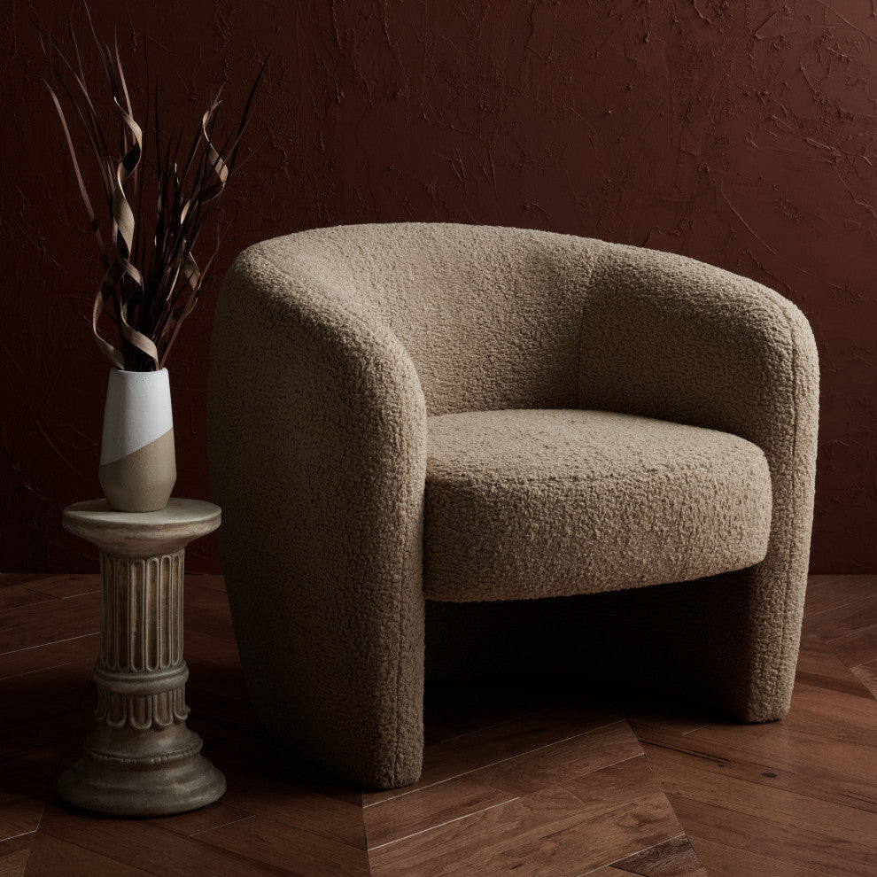 Safavieh Couture Everly Boucle Barrel Back Accent Chair, Light Brown