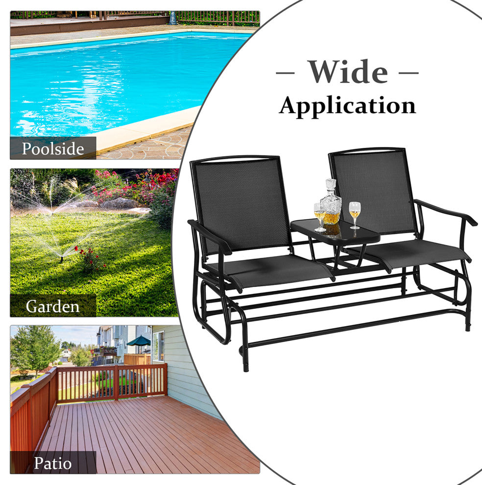 Costway 2 Person Outdoor Patio Double Glider Chair Loveseat Rocking Black