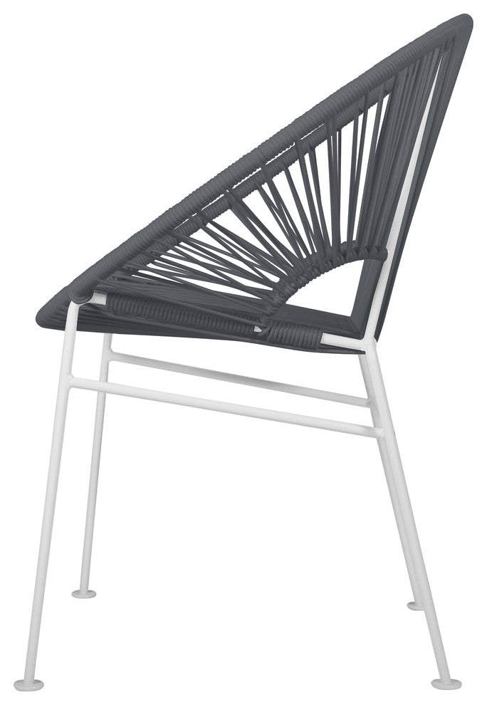 Concha Indoor/Outdoor Handmade Dining Chair, Gray Weave, White Frame