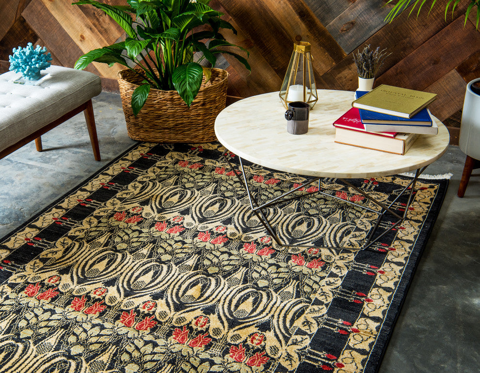 Unique Loom Black Carnation Edinburgh 3' 3 x 5' 3 Area Rug