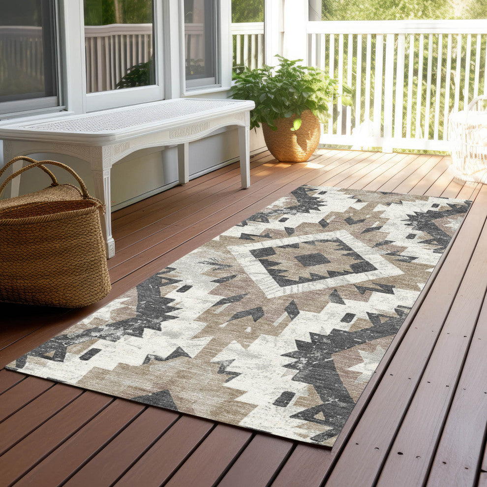 Machine Washable Indoor/Outdoor Chantille ACN1878 Taupe 2'3" x 7'6" Runner Rug