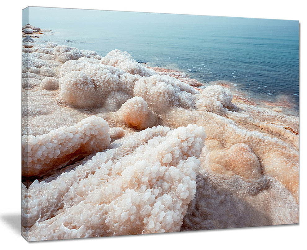 "Crystallized Salt On Dead Sea Beach" Extra Large Seashore Canvas Art, 20"x12"