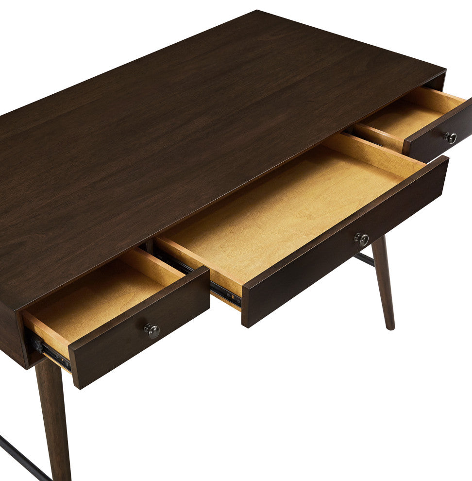 Aloisia Wood 3-Drawer Writing Desk - Dark Walnut Finish