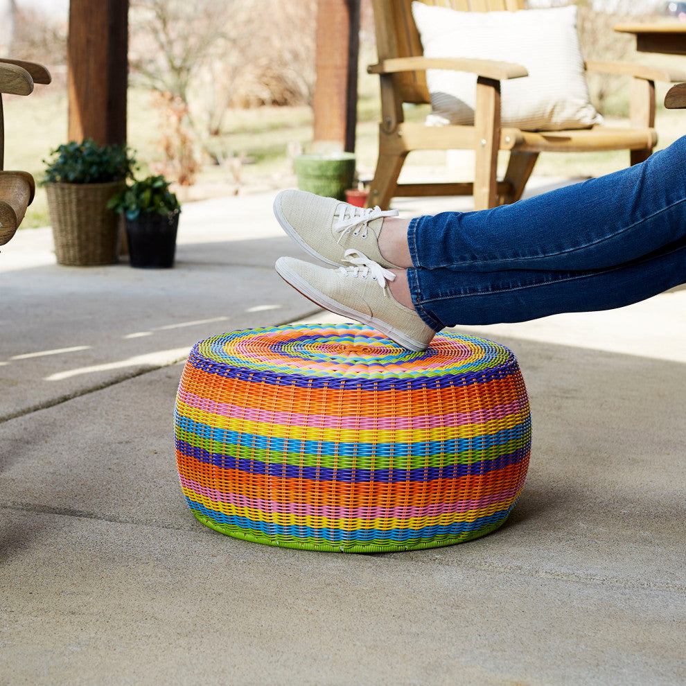 Handwoven Resin Storage Stool Ottoman