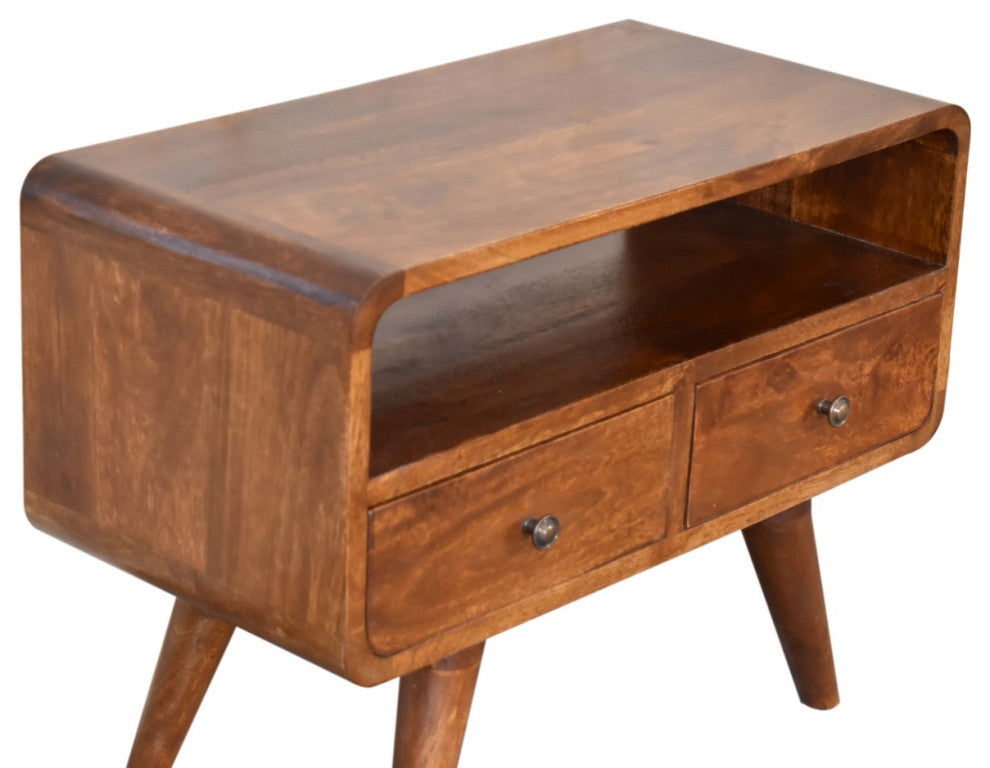 Mini Chestnut Curved Media Unit With 2 Drawers