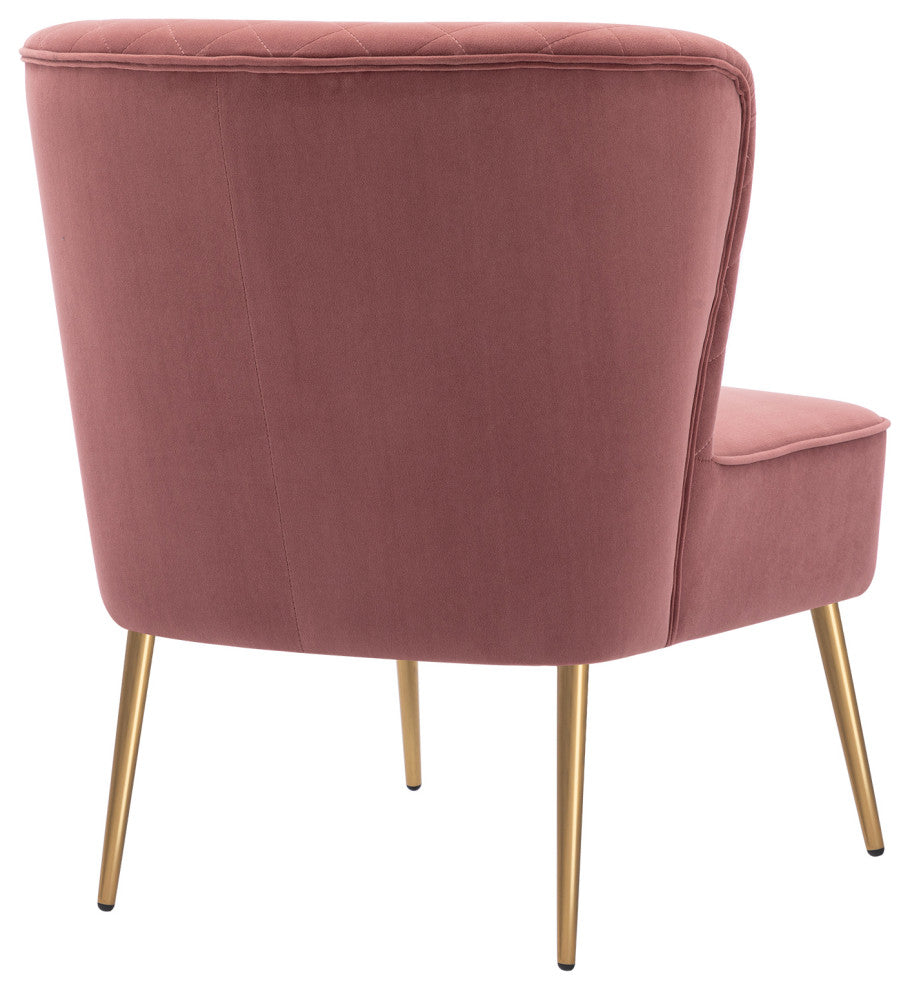 Diamond Stitched Bright Velvet Slipper Chair, Pink
