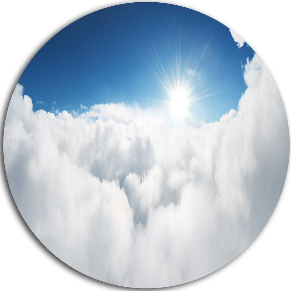 Blue Sky And Sun Over Clouds, Landscape Round Wall Art, 23"