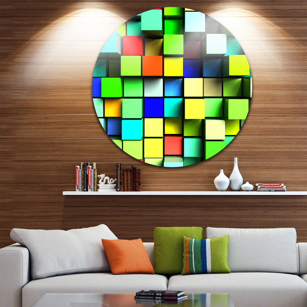 Colored 3D Cubes Wall Design, Abstract Art Round Wall Art, 36"