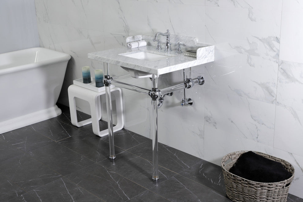 Kingston Brass LMS30MASQ1 30" Carrara Marble Console Sink, Acrylic Legs