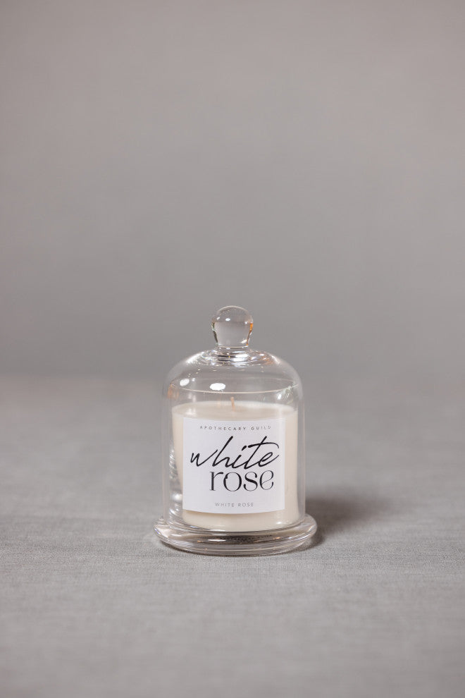 White Rose Scented Candle Jar With Glass Dome