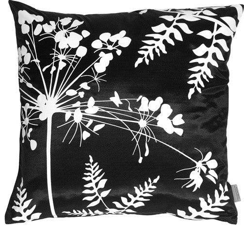 Pillow Decor - Black with White Spring Flower and Ferns Pillow