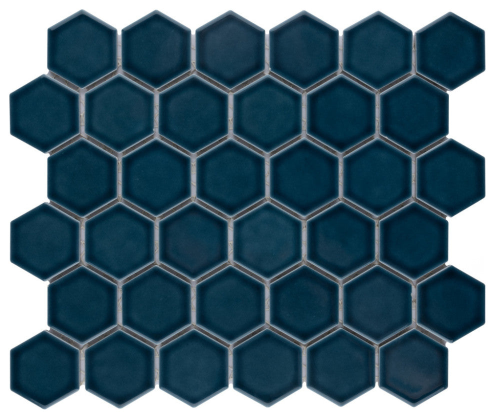 Tribeca 2" Hex Porcelain Mosaic Floor and Wall Tile, Glacier Blue