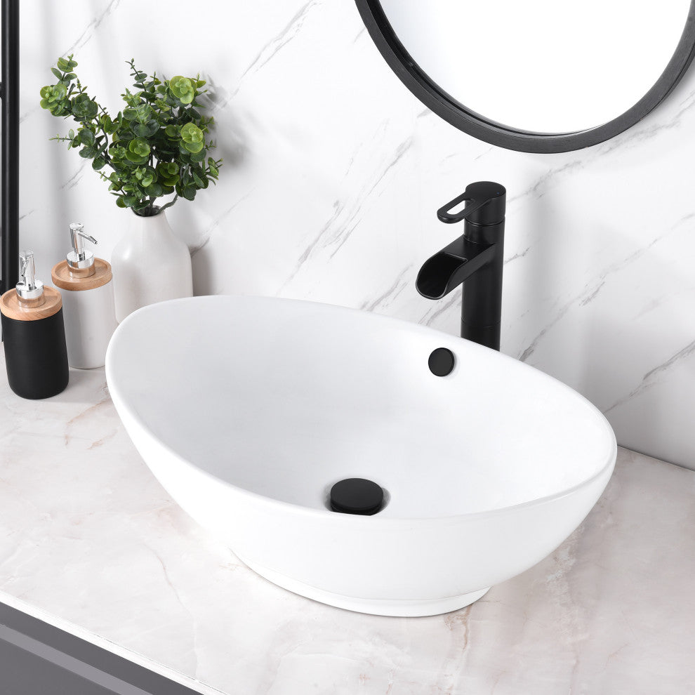 Luxier CS-004 Oval Bathroom Ceramic Vessel Sink Art Basin, White
