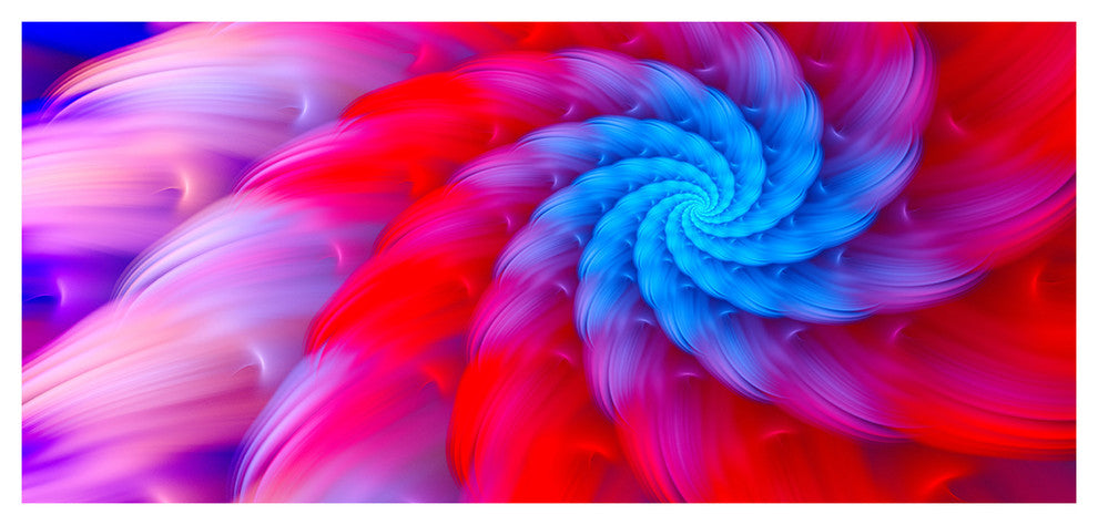 Rotating Red Pink Fractal Flower, Large Floral Canvas Art Print, 60"x28"