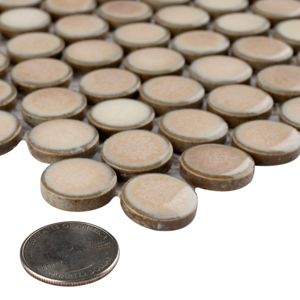 Hudson Penny Porcelain Mosaic Floor and Wall Tile, Truffle